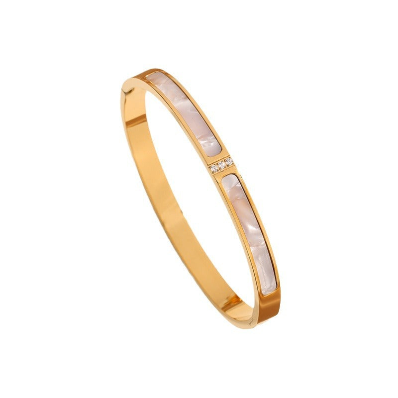 Wholesale Titanium Steel White Shell Inlaid Diamond Bracelets